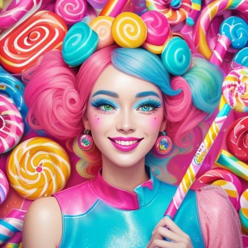 Happy Woman in Vibrant Candyland Art