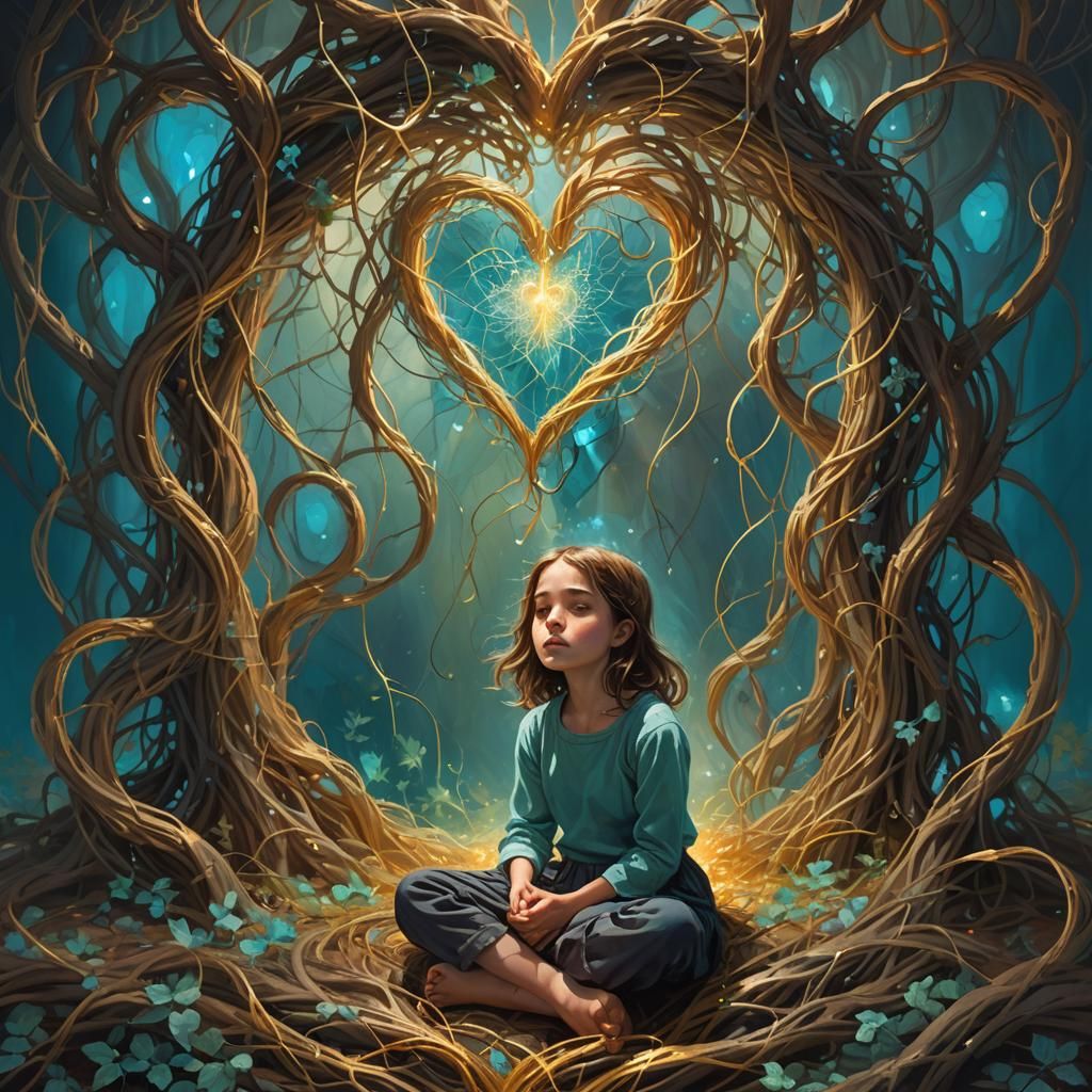 Girl in Woman's Heart: Hyperrealistic Bioluminescent Art