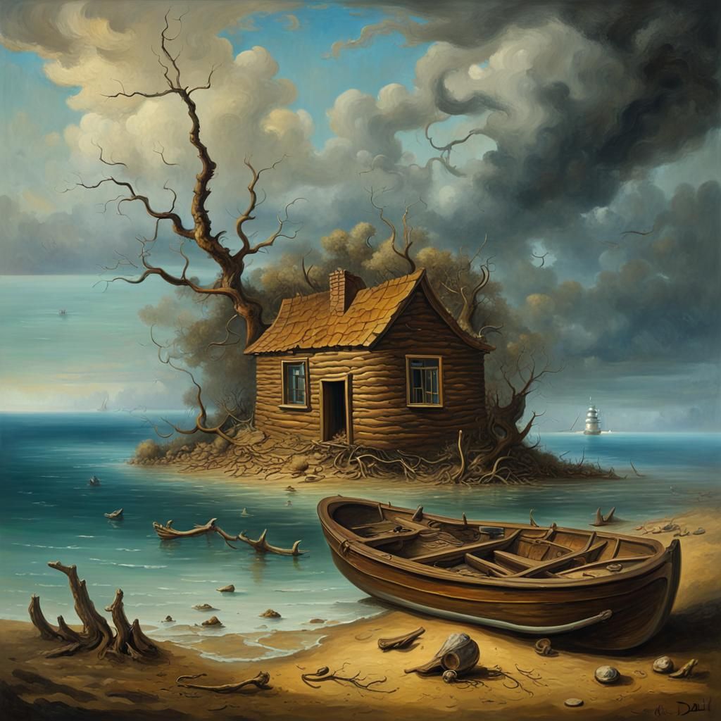 Surreal Island Seascape in Oil, Dali Style