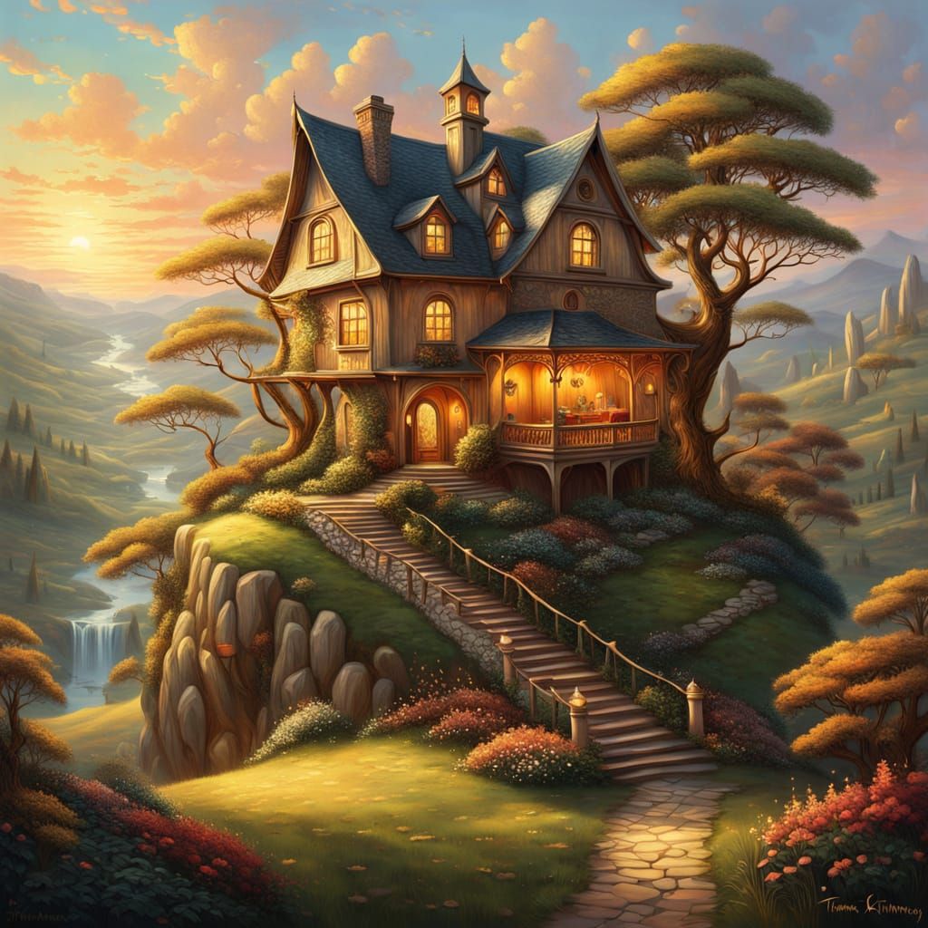 Enchanting Fantasy Houses in Whimsical Oil Painting