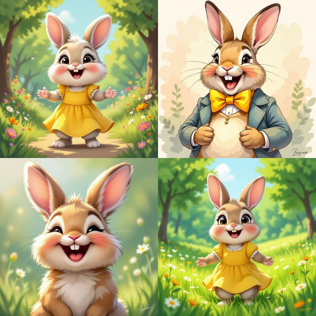 Cute Anthropomorphic Laughing Rabbit Cartoon