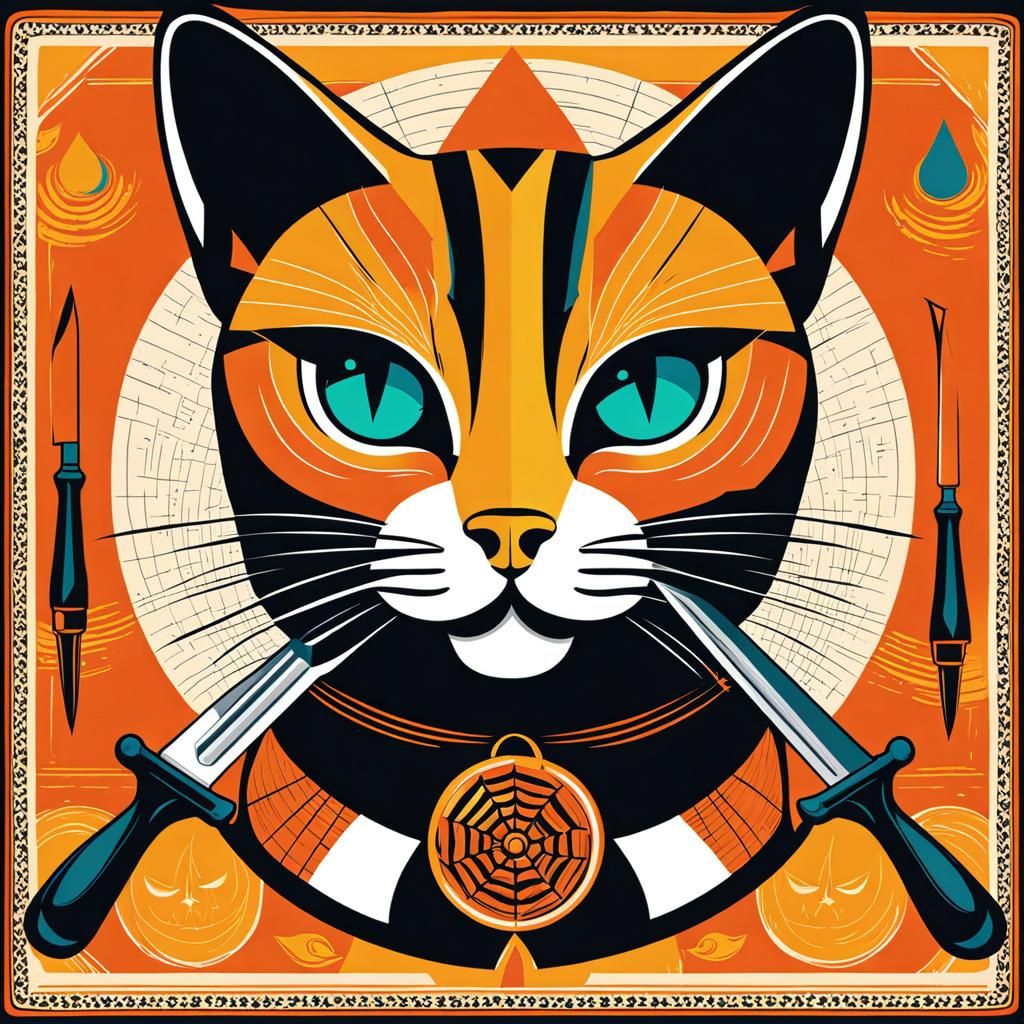 Vintage Halloween Cat Pop Art Pattern