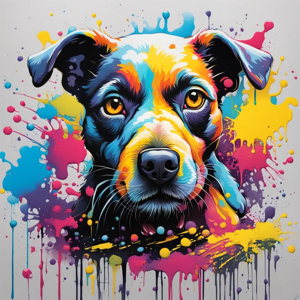 Cute Dog in Graffiti Splash Art Style