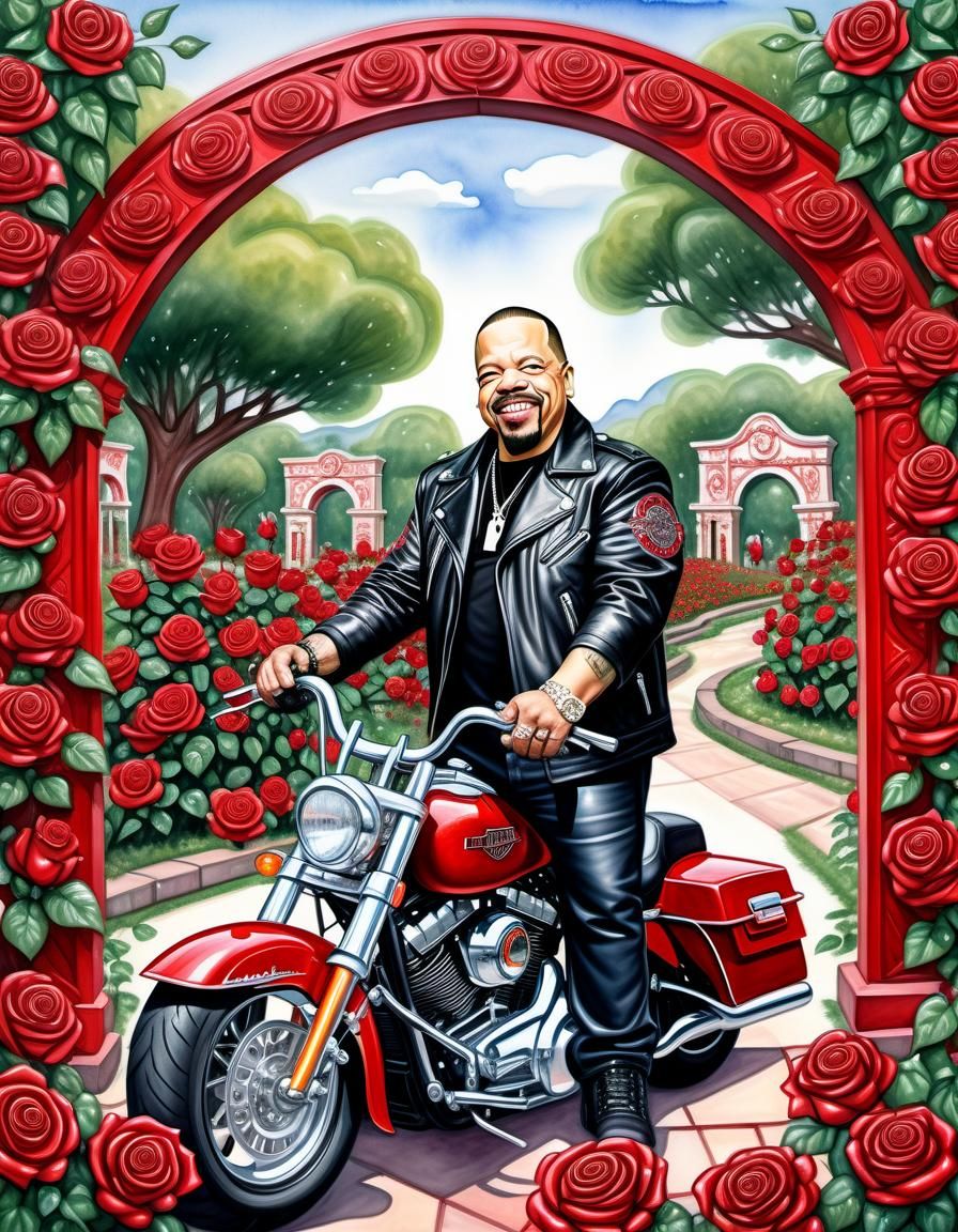 Ice-T in Rose Garden, Watercolor Painting Masterpiece