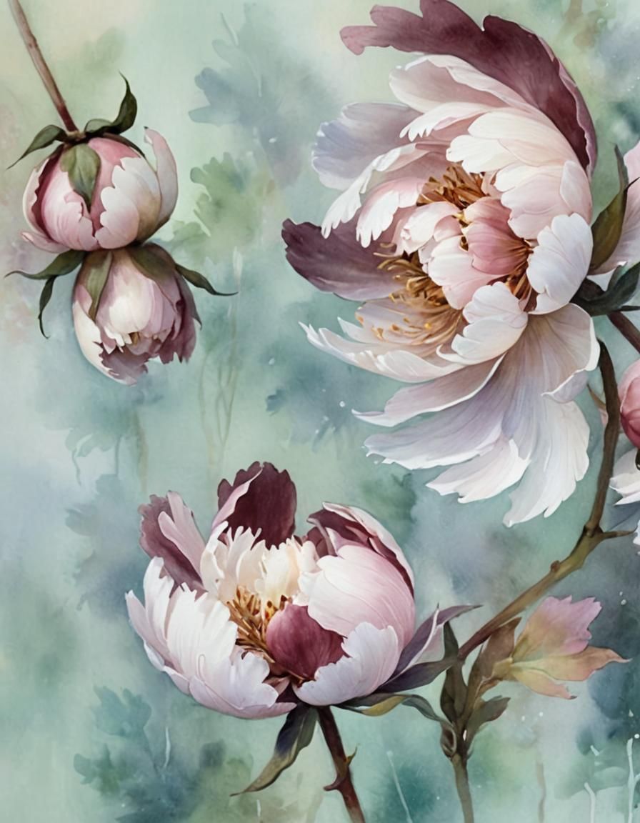 Peonies in Watercolor: An Impressionistic Garden