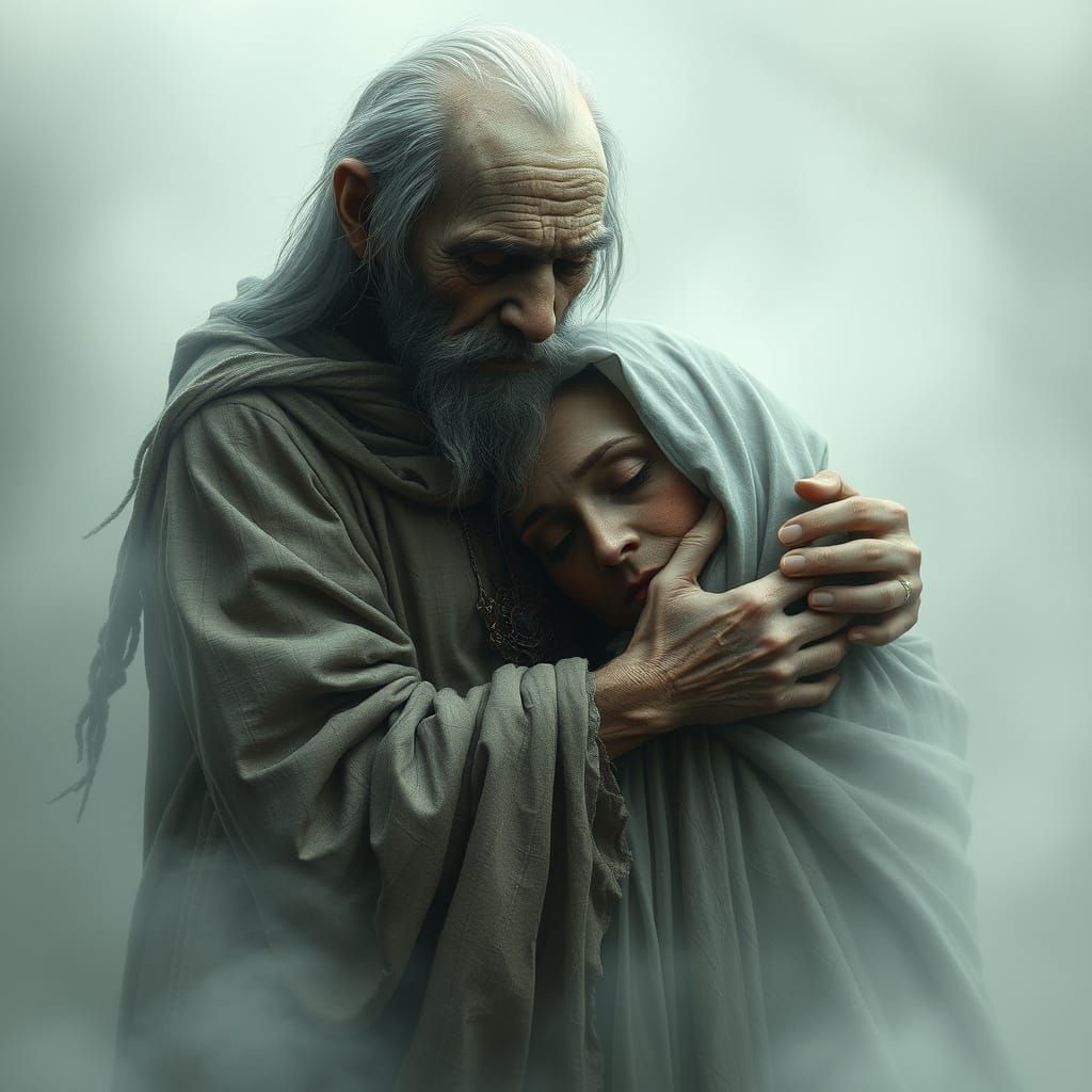 Ethereal Ghost Embraces Loved One in Hyper-Realistic Detail