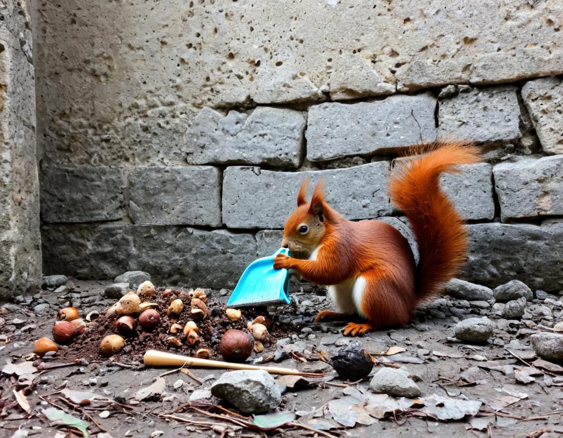 Azeri-Russian Girl and Squirrel Clean Castle