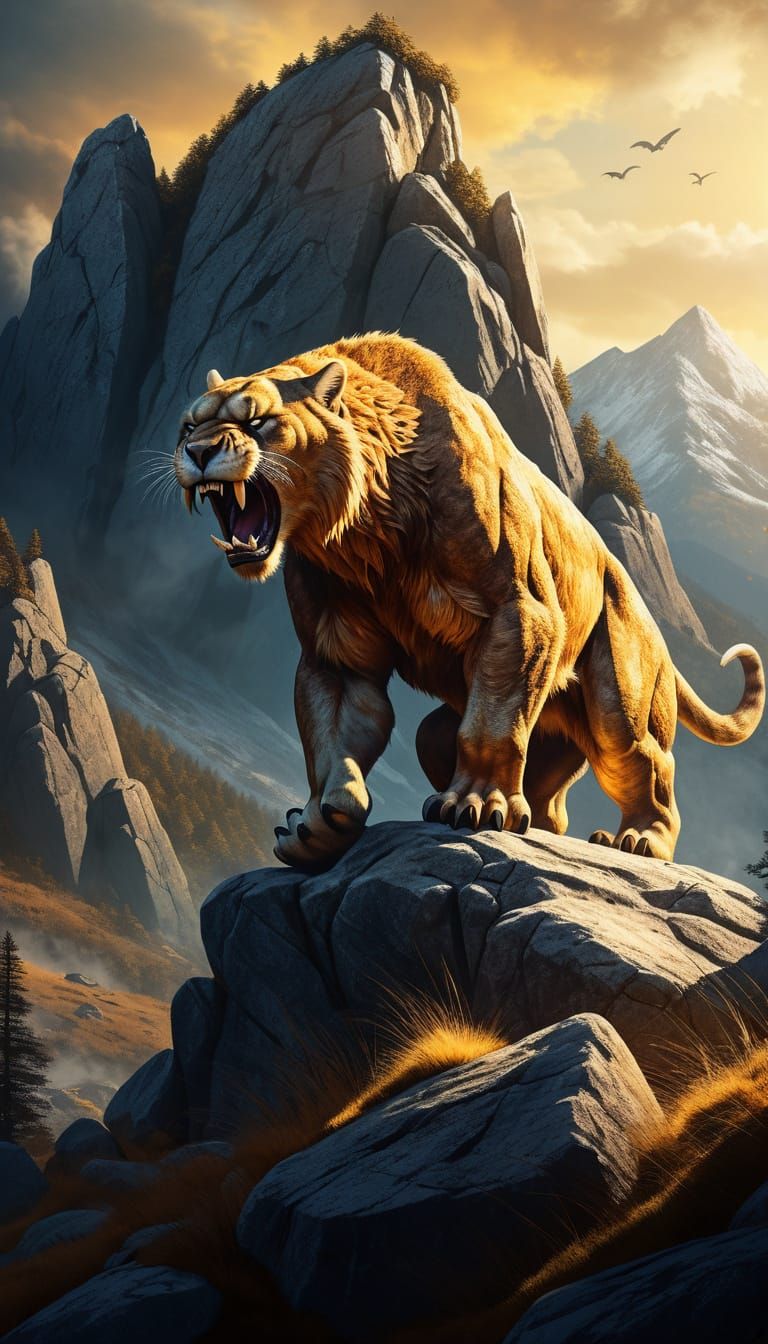 Saber-Toothed Tiger Concept Art in Misty Mountains