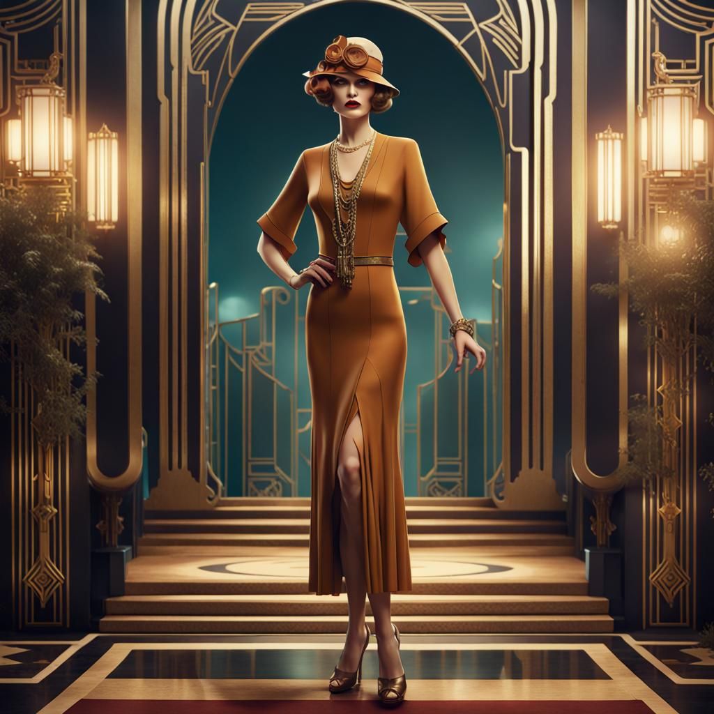 Art Deco Woman in 1920s Fashion, Digital Art