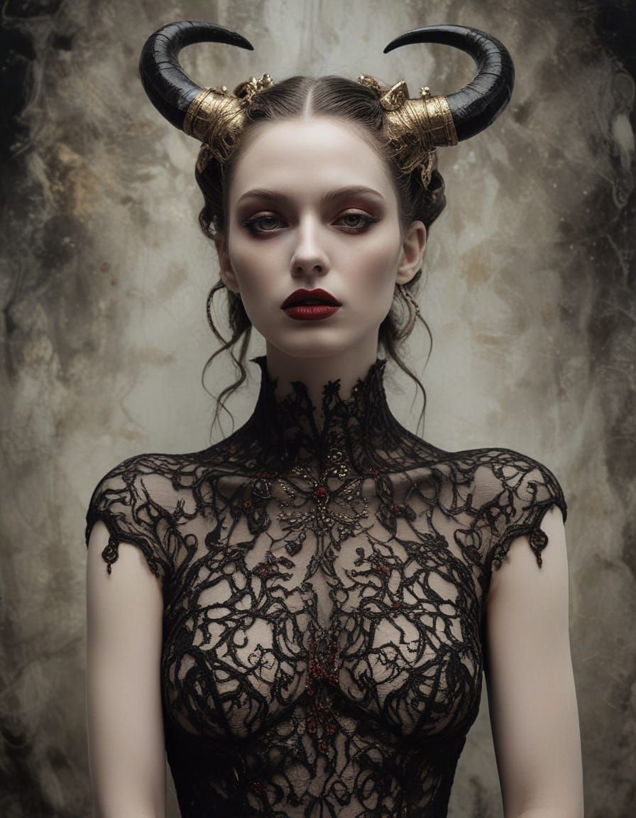 Seductive Female Demon in a Radiant Gown