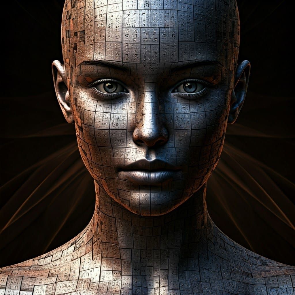 Geometric Goddess Emerging from Cubic Shores