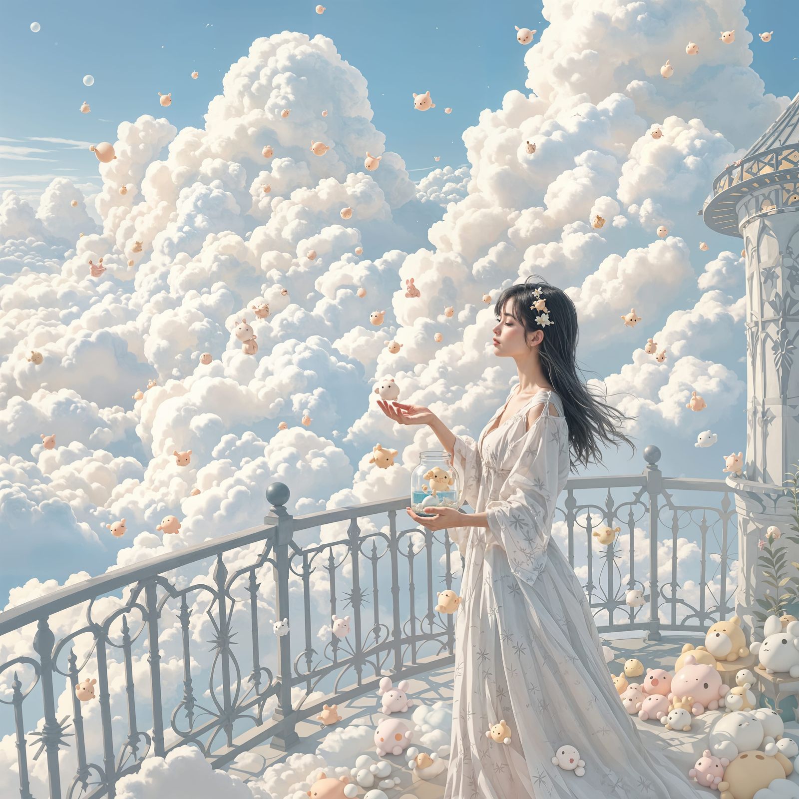 Whimsical Cloud Collector in Dreamlike Digital Painting