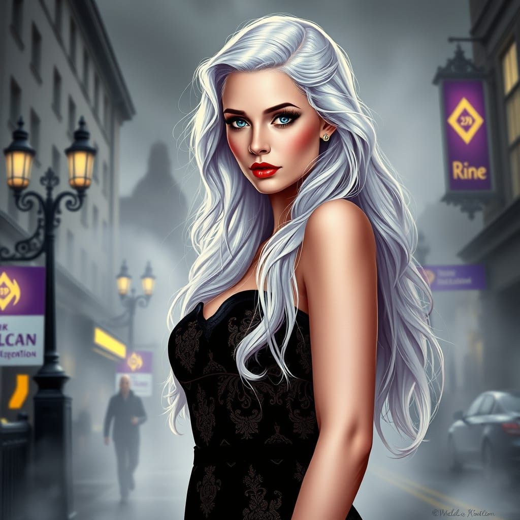 Stunning 50's Swedish Pinup Woman in Dark Fantasy Vector Ill...