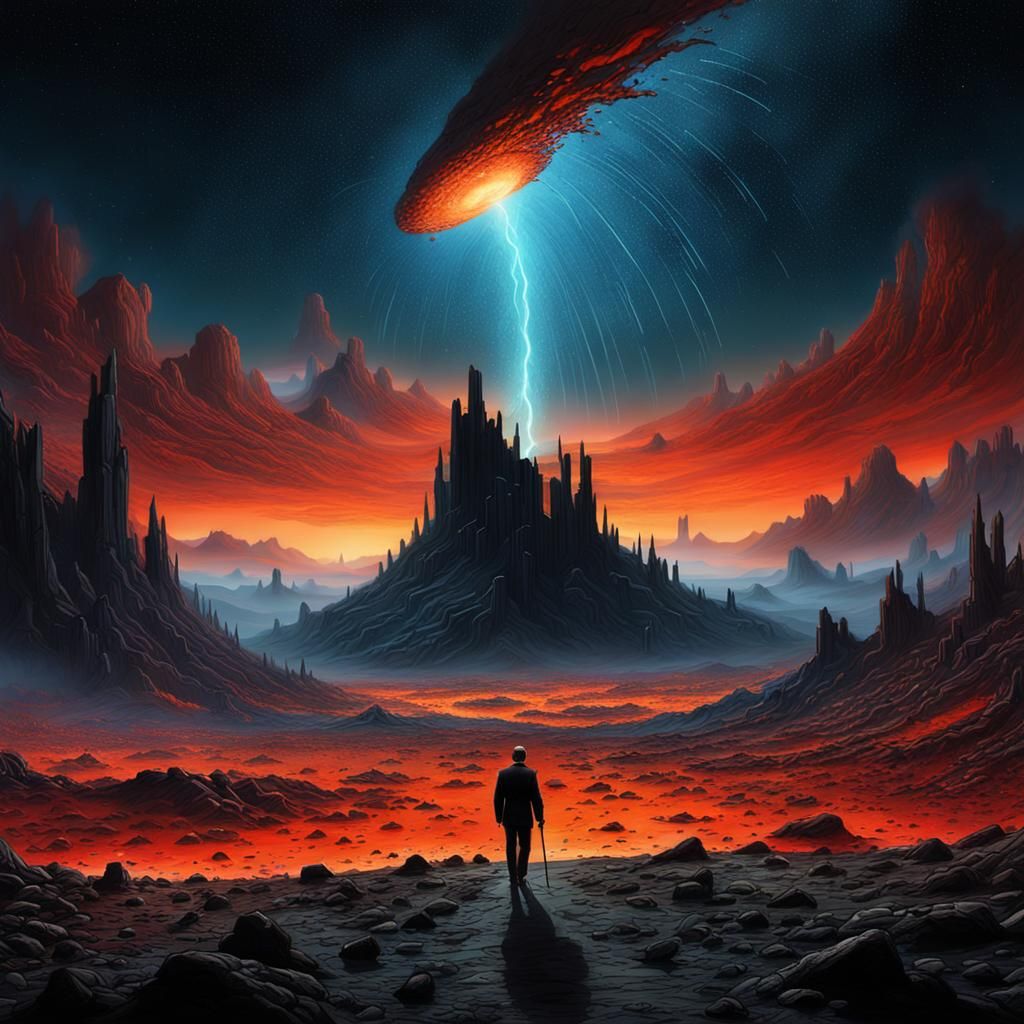 Apocalyptic Earth Landscape Under Meteor Shower