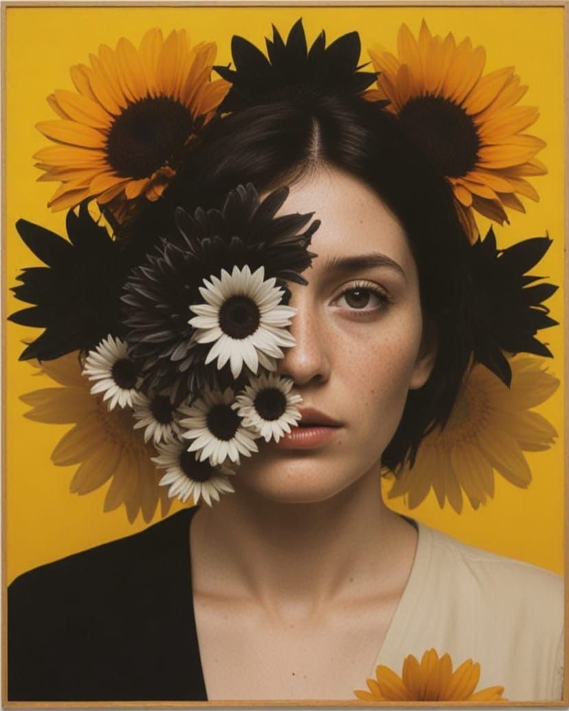 Collage of Immigrant Workers with Daisies and Dahlias