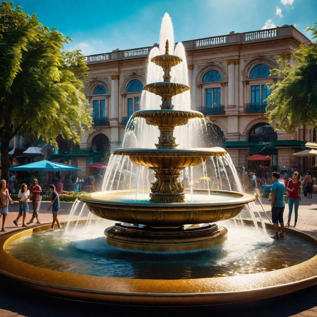 Joyful Water Fountain Exhibition with Bokeh Lighting