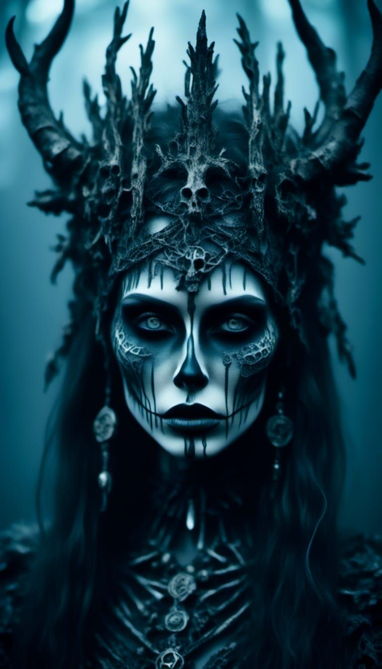 Viking Death Goddess Portrait with Runes and Bone Crown