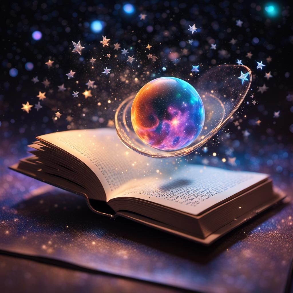 Holographic Galaxy Emerging from Book: Sci-Fi Art