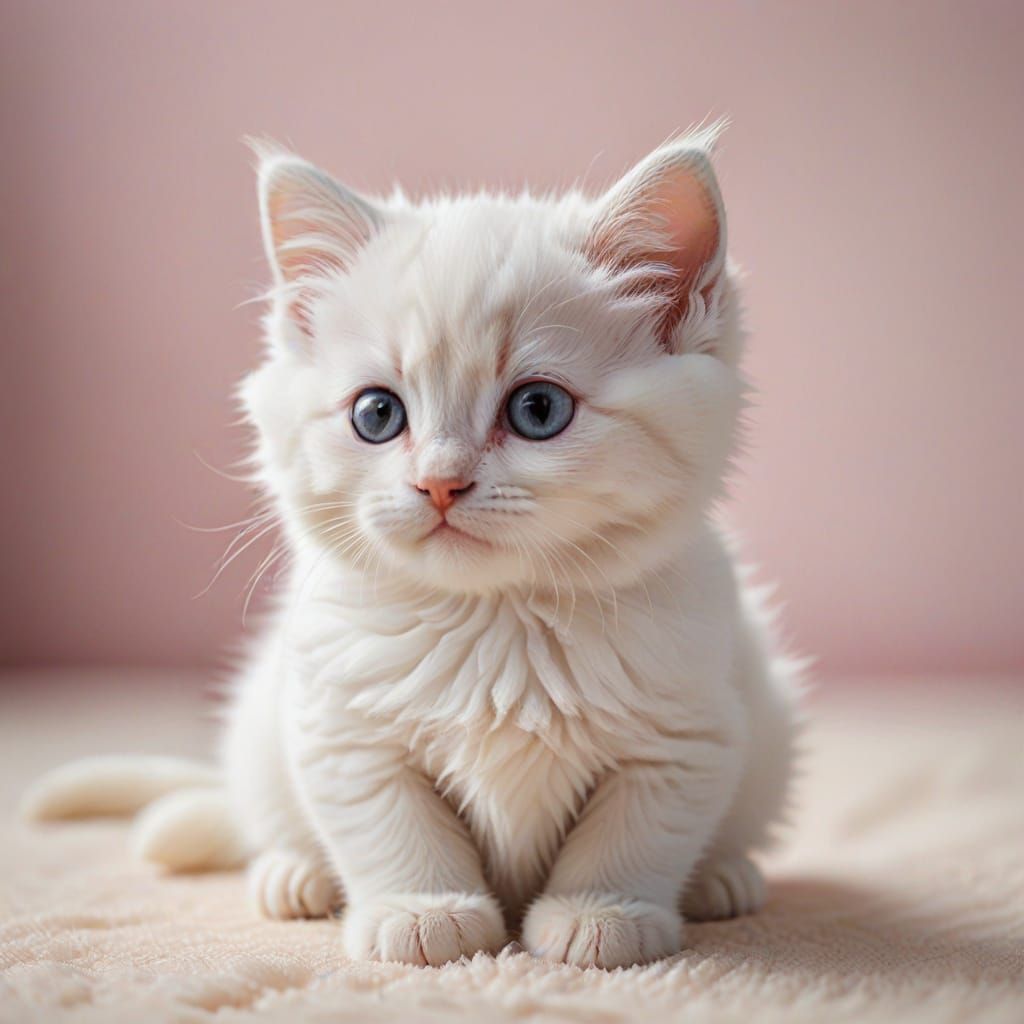 Adorable Fluffy White Kitten with Big Sparkling Eyes
