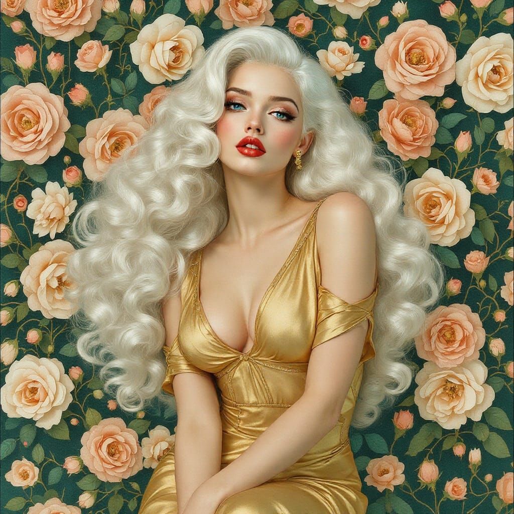 Sultry Pin-up Goddess in Art Nouveau Style