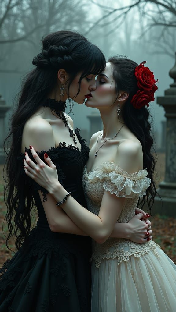 Vampire's Embrace: Gothic Romance in Graveyard Setting