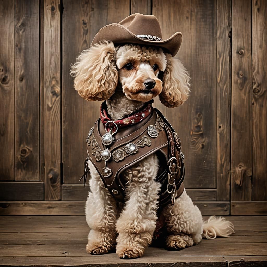 Cowboy Poodle Fusion in Western Saloon Portrait
