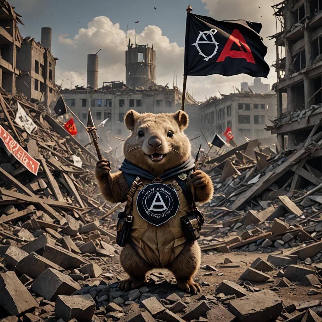 Anarchist Wombat on Amazon Ruins: Detailed Matte Painting