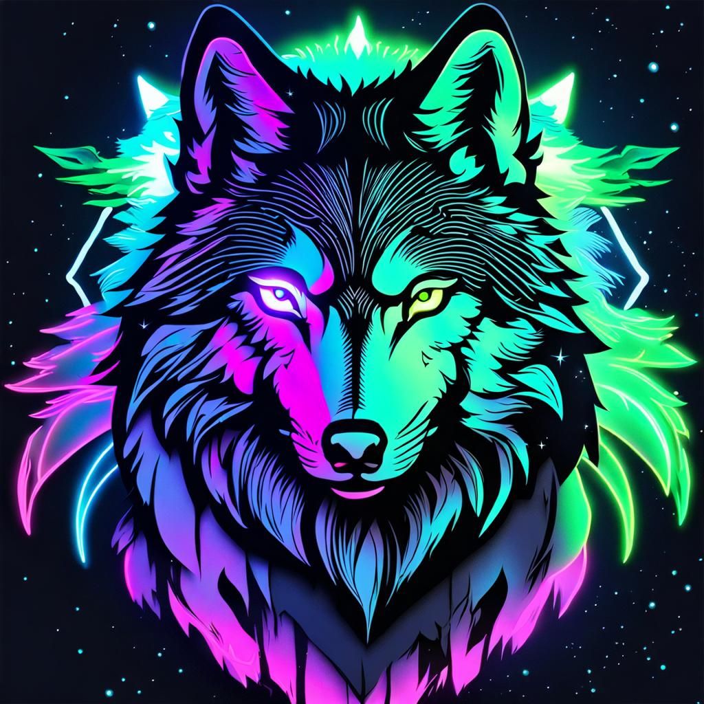 Neon Aurora Wolf Collage in 4K