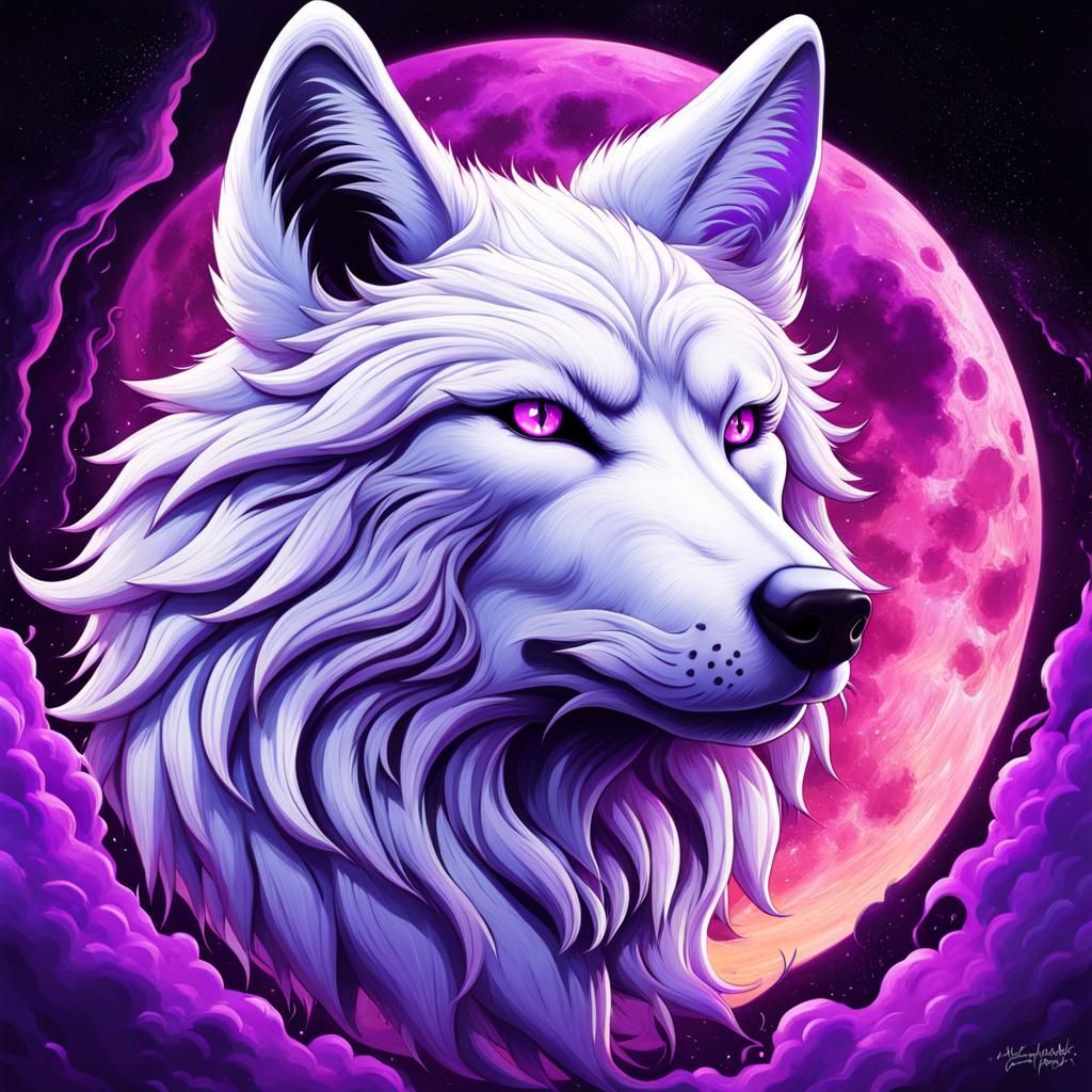 Ten-Tailed Wolf in Graffiti Art Style with Nebula