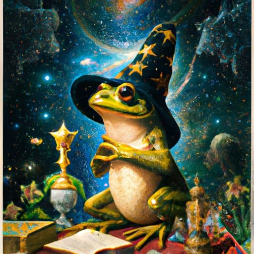 Frog Wizard with Galaxy Hat: Cosmic Art