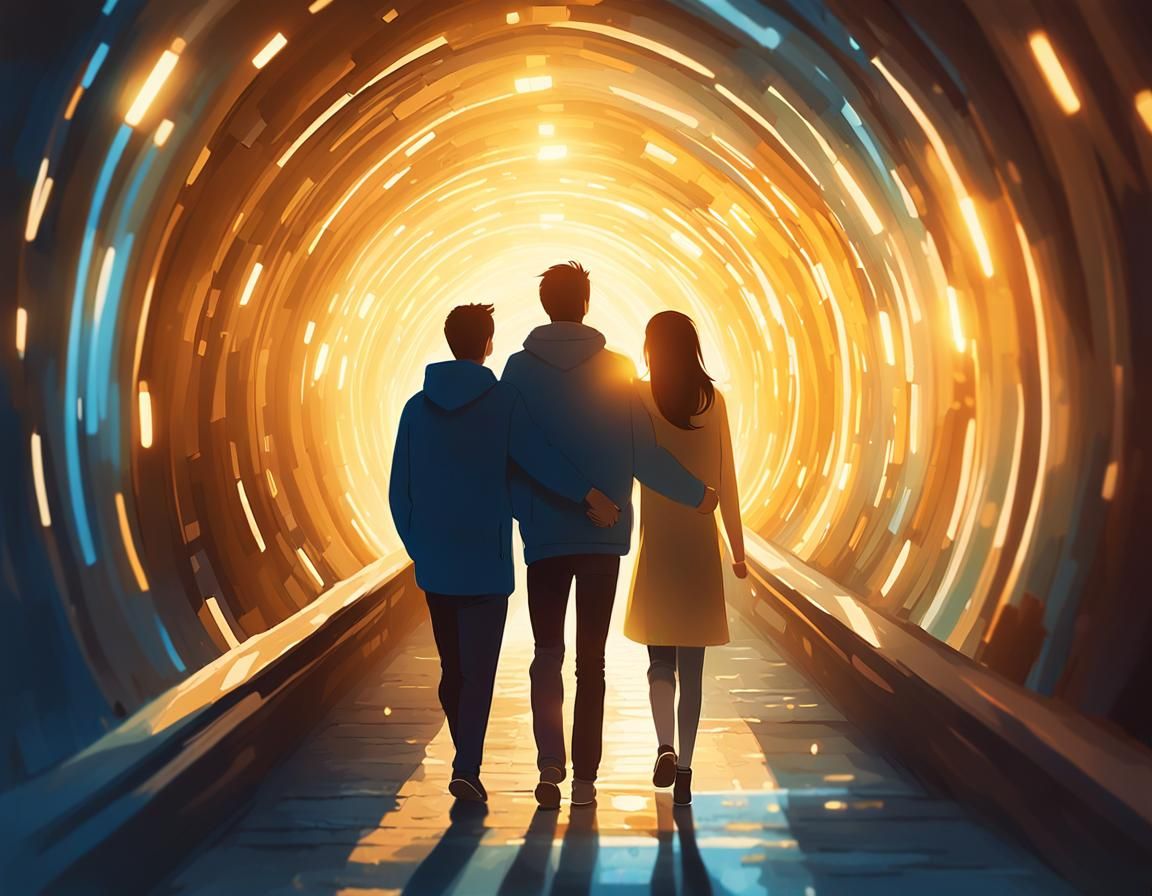People Holding Hands in Light Tunnel: Concept Art