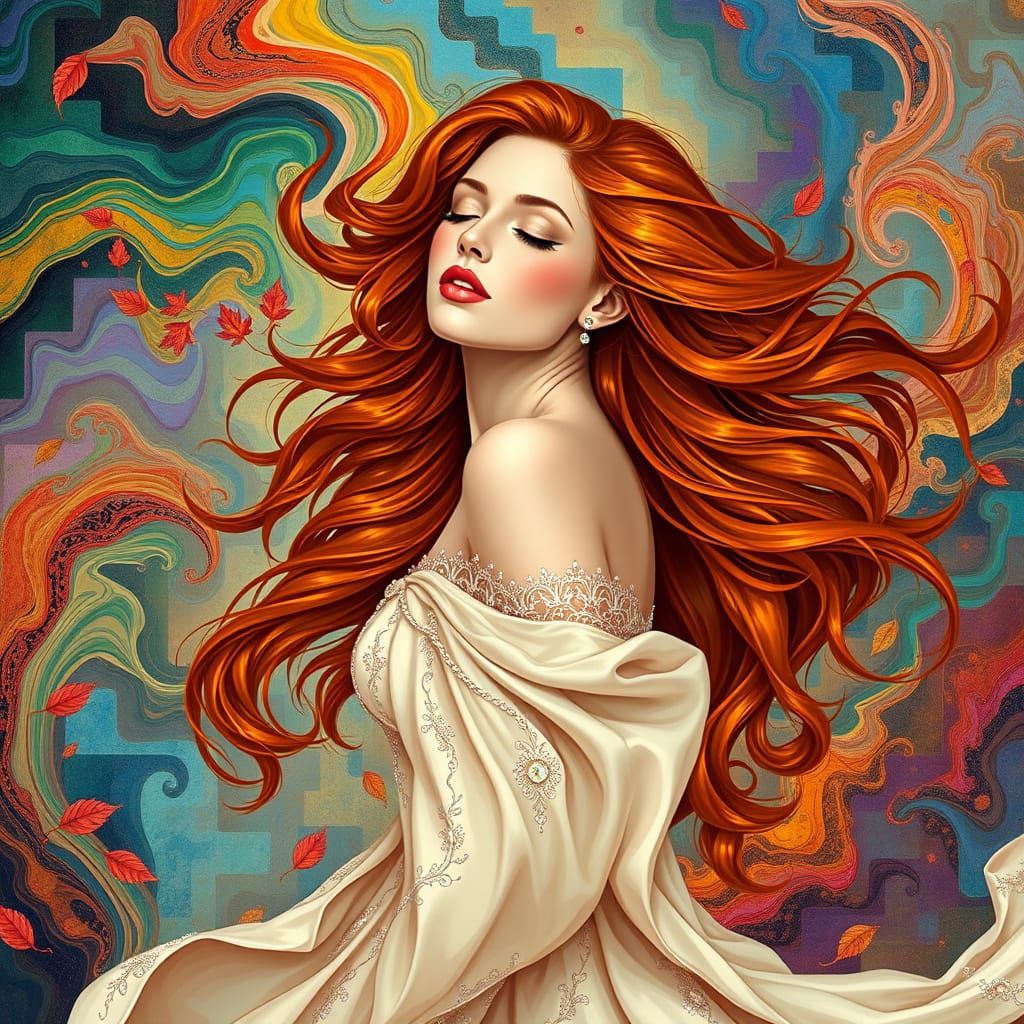 Elegant Woman in Vibrant, Swirling Colors