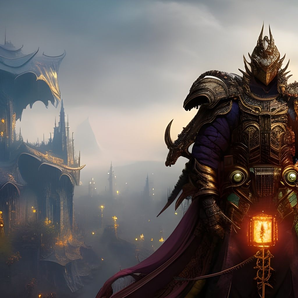 Dragon-Orc in Ornate Armour on Lush Street