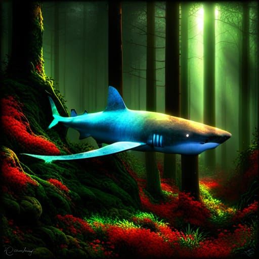 Eerie Ghost Shark in Fractal Polygon Art