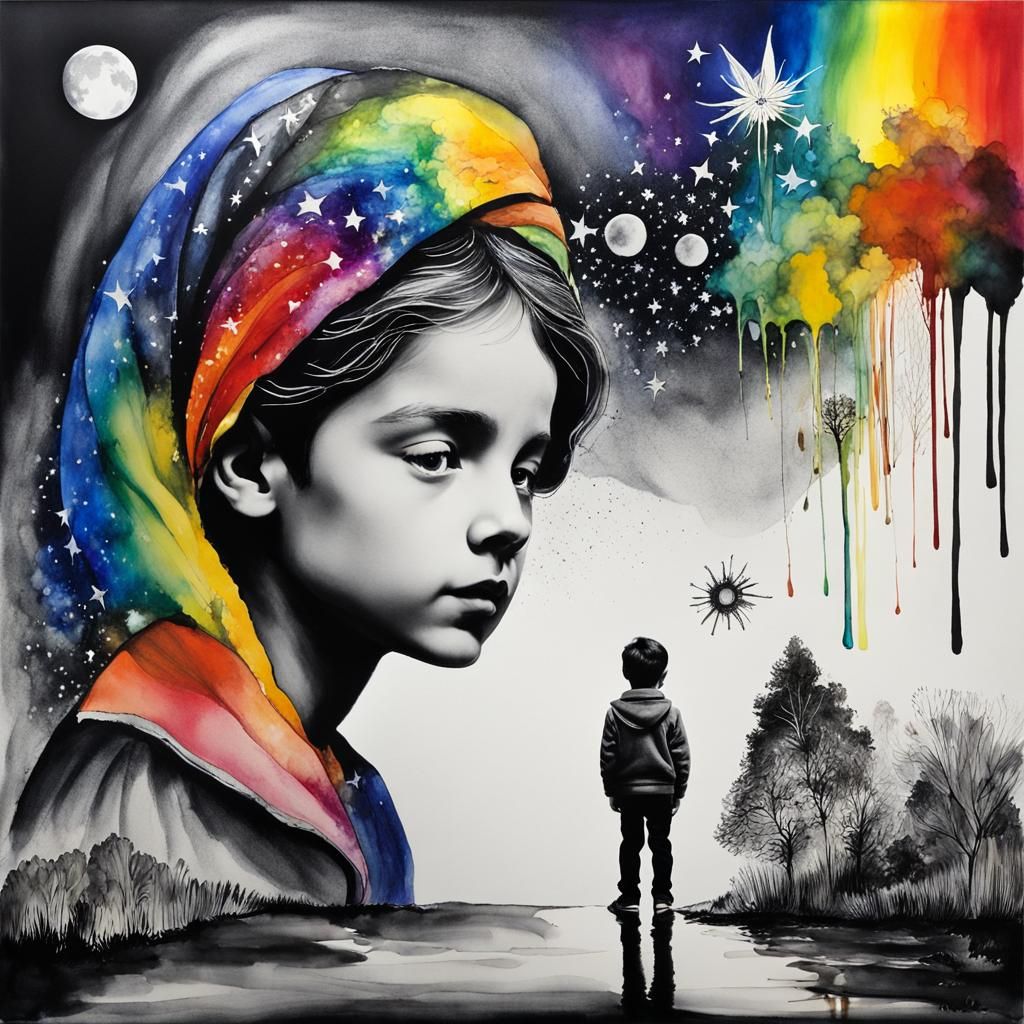 Luminous Rainbow Fairy Child in Surreal Style