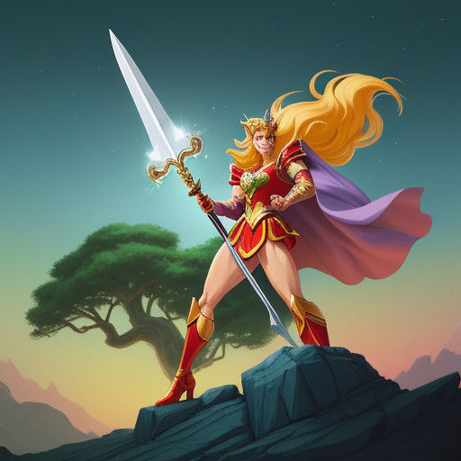 She Ra in Vibrant 80s Cartoon Style Cel Animation