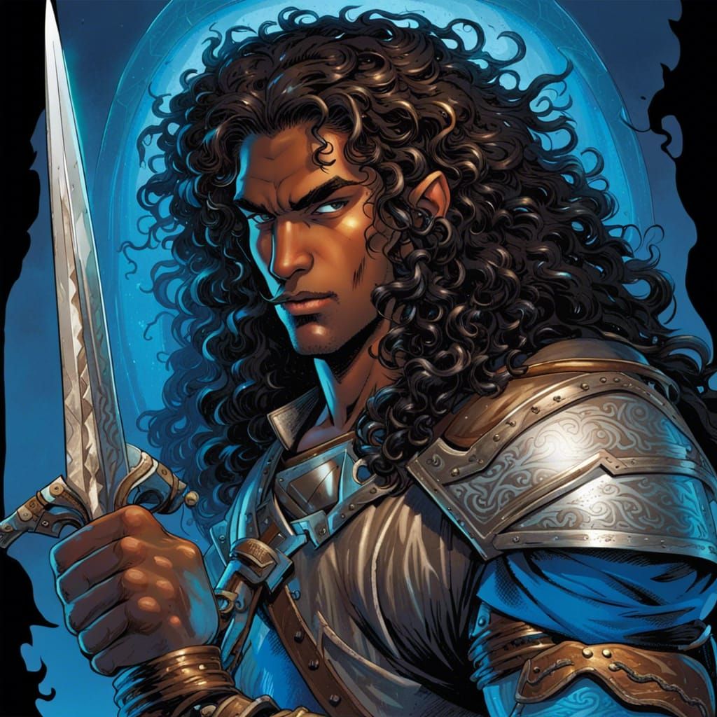 Handsome Elf Pirate with Trident in Comic Book Style