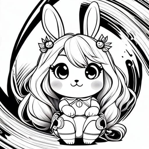 Chibi Bunny Coloring Page Line Art
