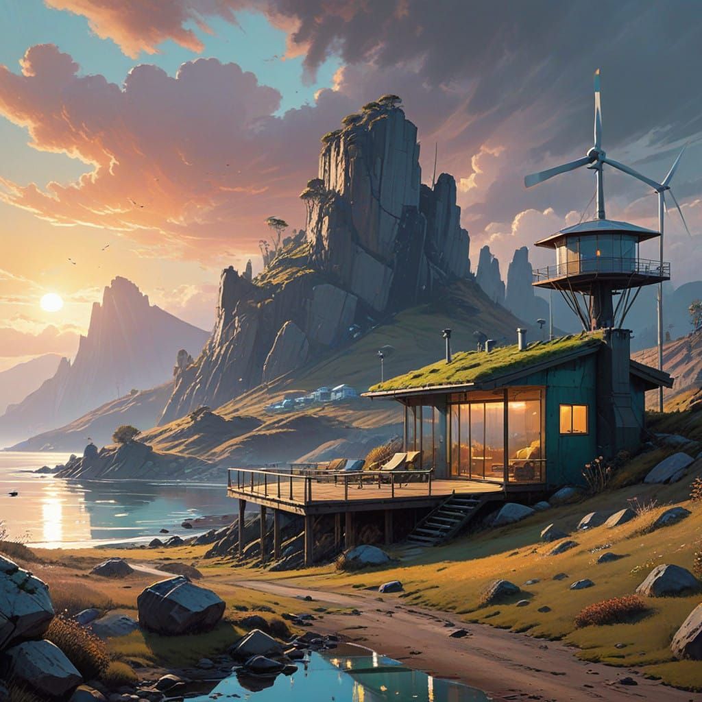 Whimsical Coastal Village with Eco-Friendly Harmony