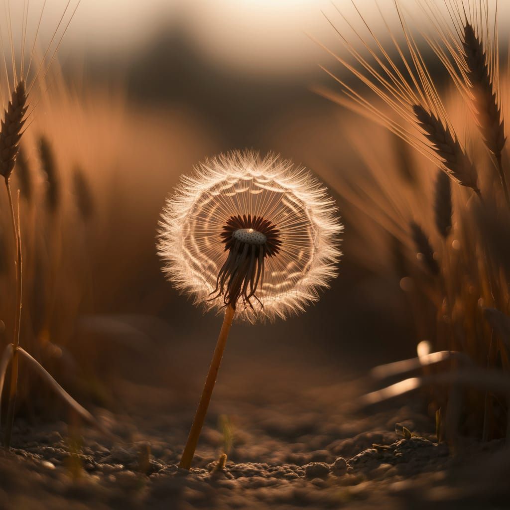 Luminous Dandelion Seed in Golden Sunset Light