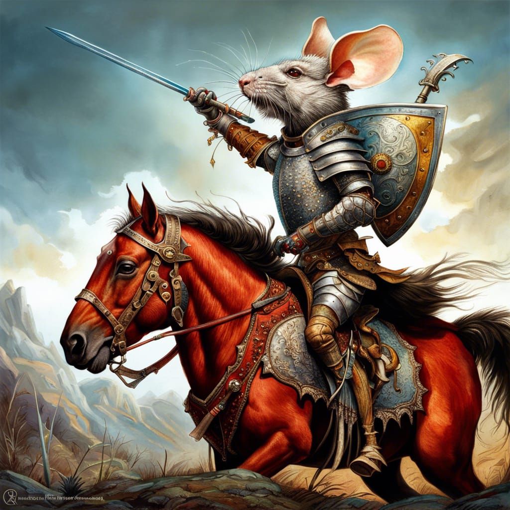 Rat Knight on Horseback in Ornate Armor