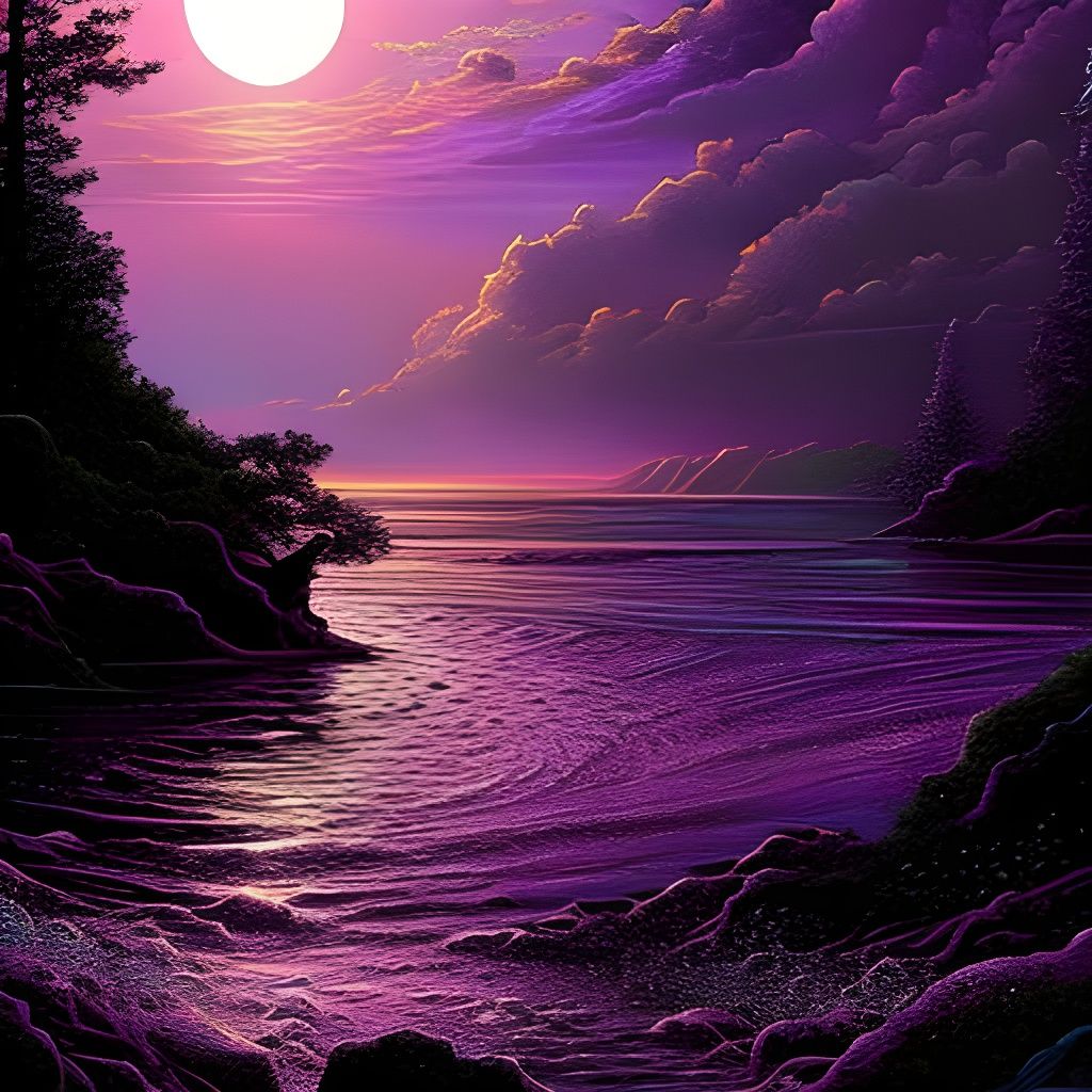 Cosmic Seascape with Full Moon in Digital Art Style