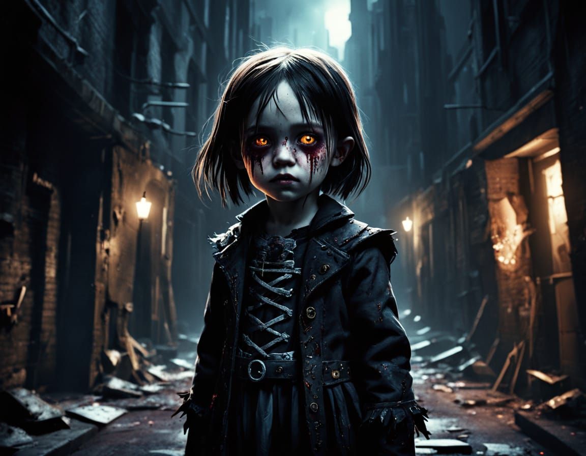 Gothic Girl in Dark Alley with Gruesome Details
