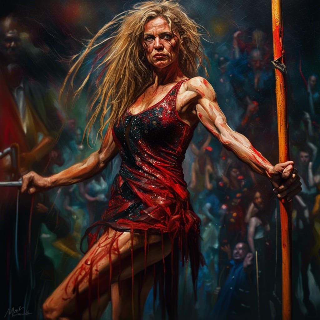 Gothic Pole Dancer: Creepy Impressionist Portrait