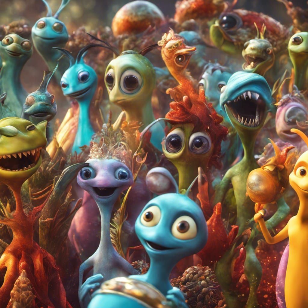 Alien Party with Slug and Bird in ZBrush Style