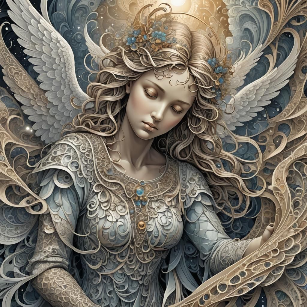 Intricate Angel Looking Down From Heaven