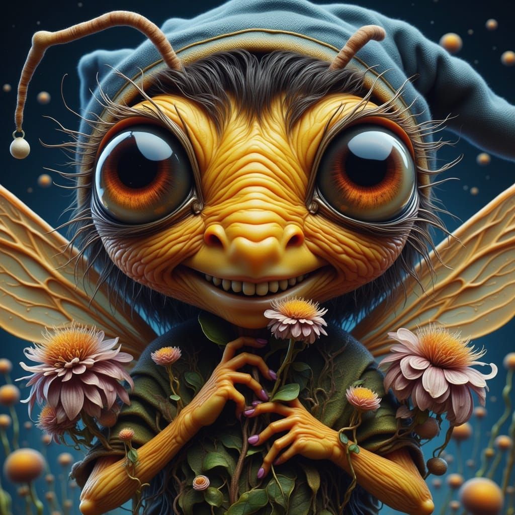 Bumblebee in Nightcap, Miyazaki-esque Whimsical Art