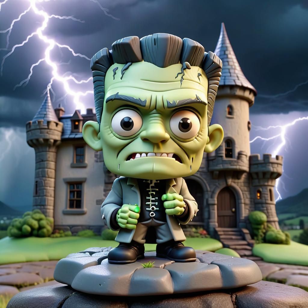 Adorable Frankenstein Bobblehead in CGI Animation Style