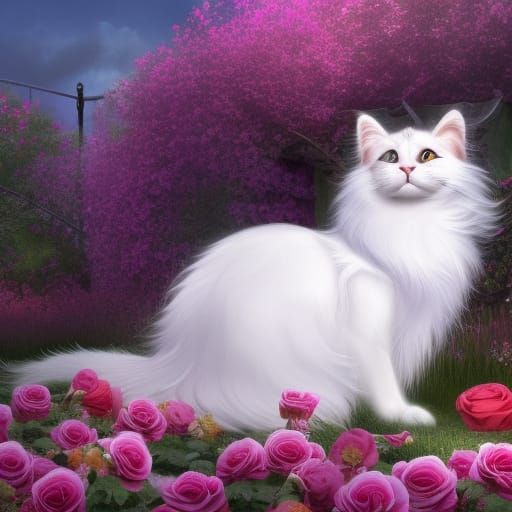 Cat in Rose Garden: Fantasy Matte Painting