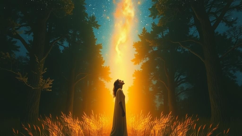 Solitary Figure Under Starry Sky in Pre-Raphaelite Style